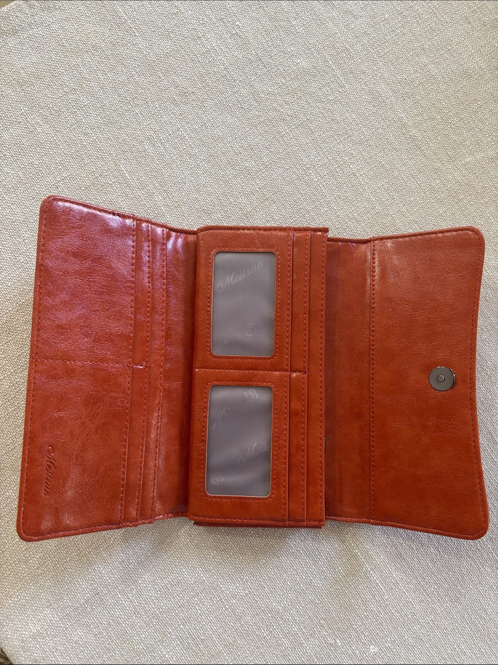 Embossed Leather Fold-Over Wallet - Rust - Picture 3 of 5